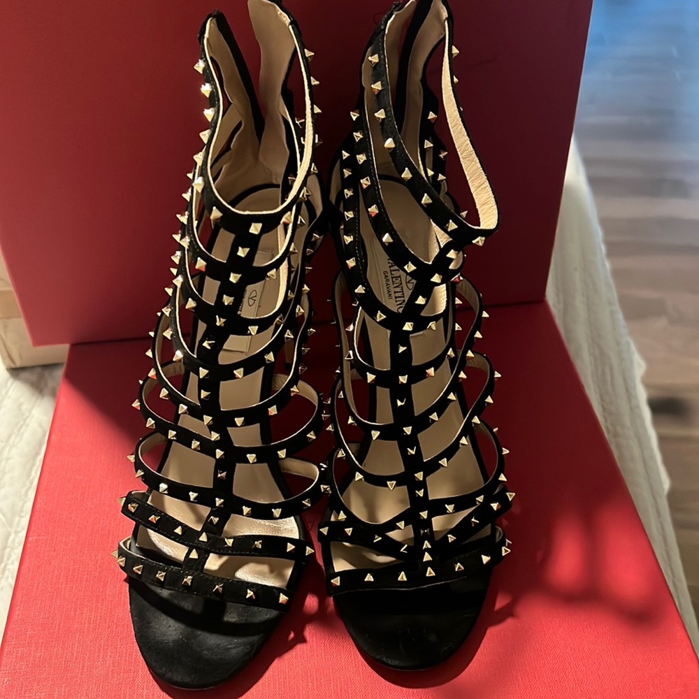 Authentic Valentino, black suede heels with studs